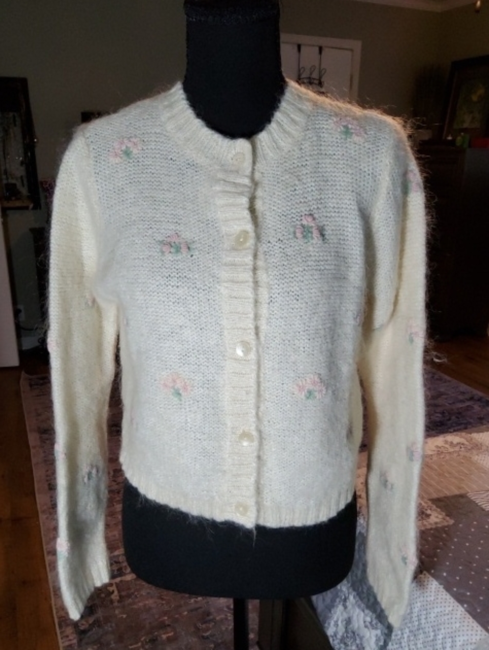 Vintage  Mohair Floral Embroidary Cardigan Kenji Medium